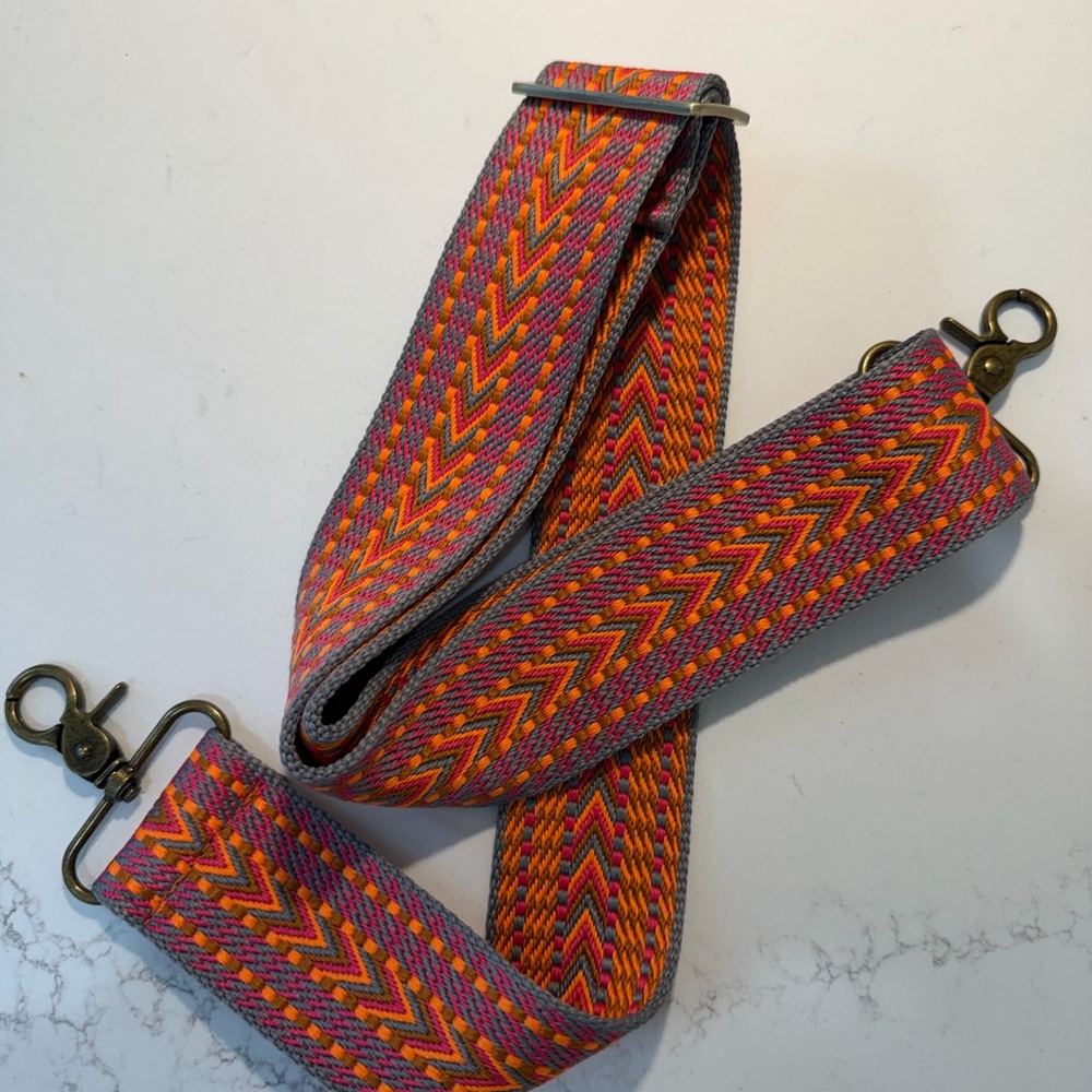Vibrant Chevron Woven Bag Strap in Orange and Pink